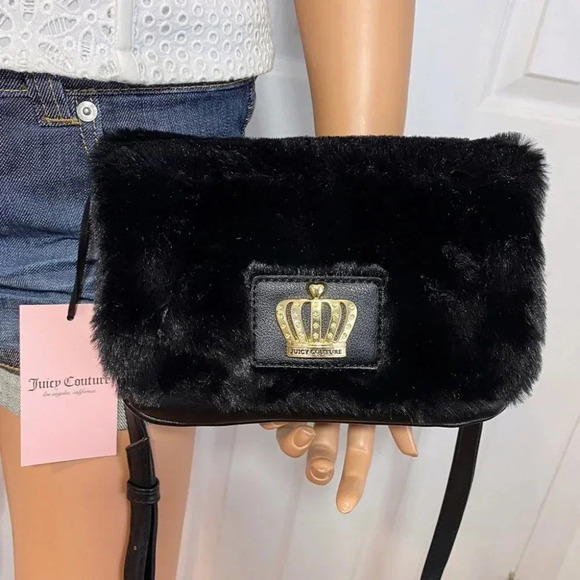 Juicy Couture Black Fur Bag & Heart Pom Pom Keychain Charm Gift Set - Picture 13 of 14
